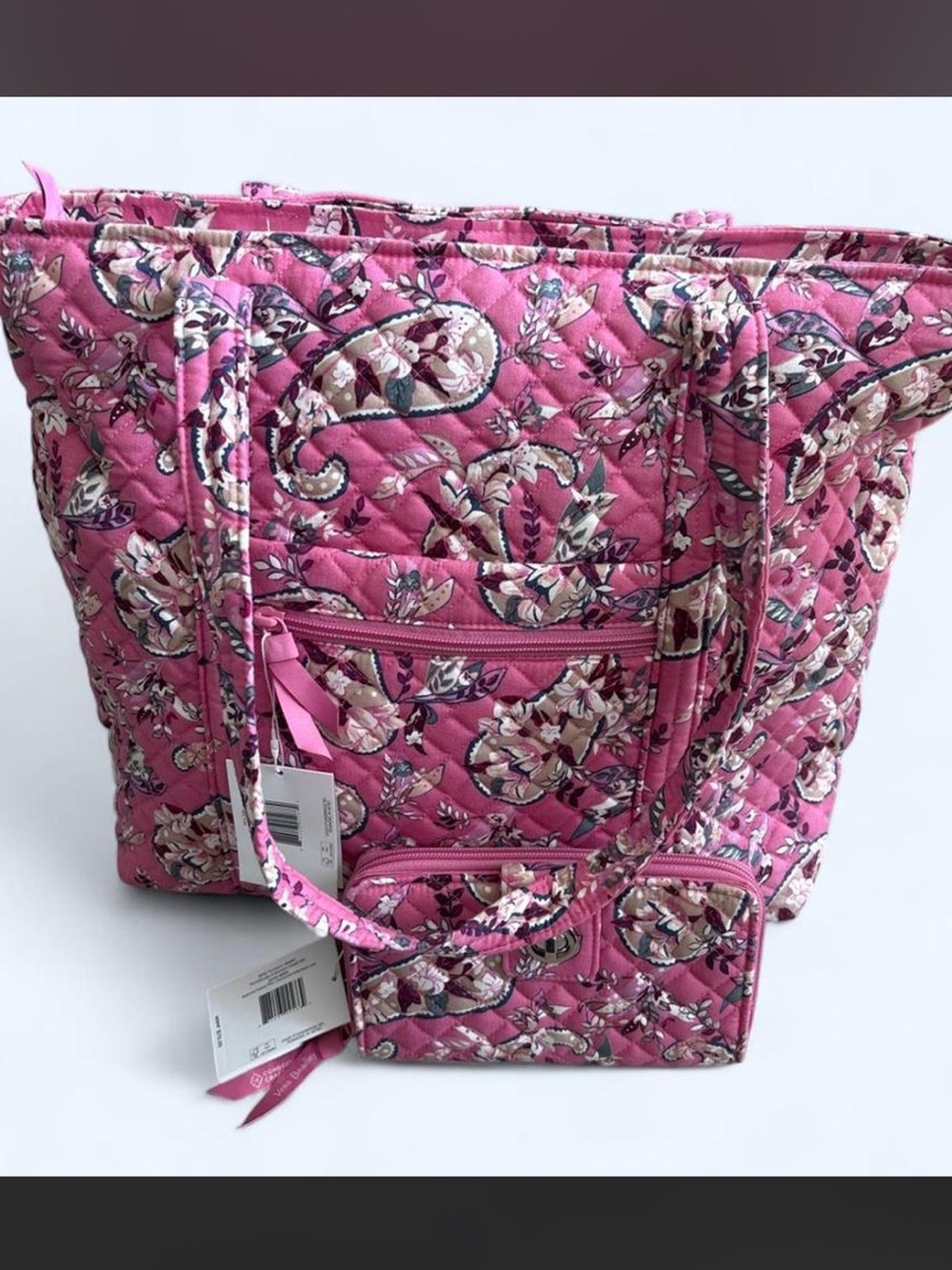 Vera Bradley Hot Pink Quilted Paisley Tote with Matching Pouch